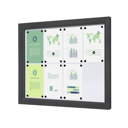 Informatiekast Buiten Whiteboard 8x A4 Breed Antracietgrijs